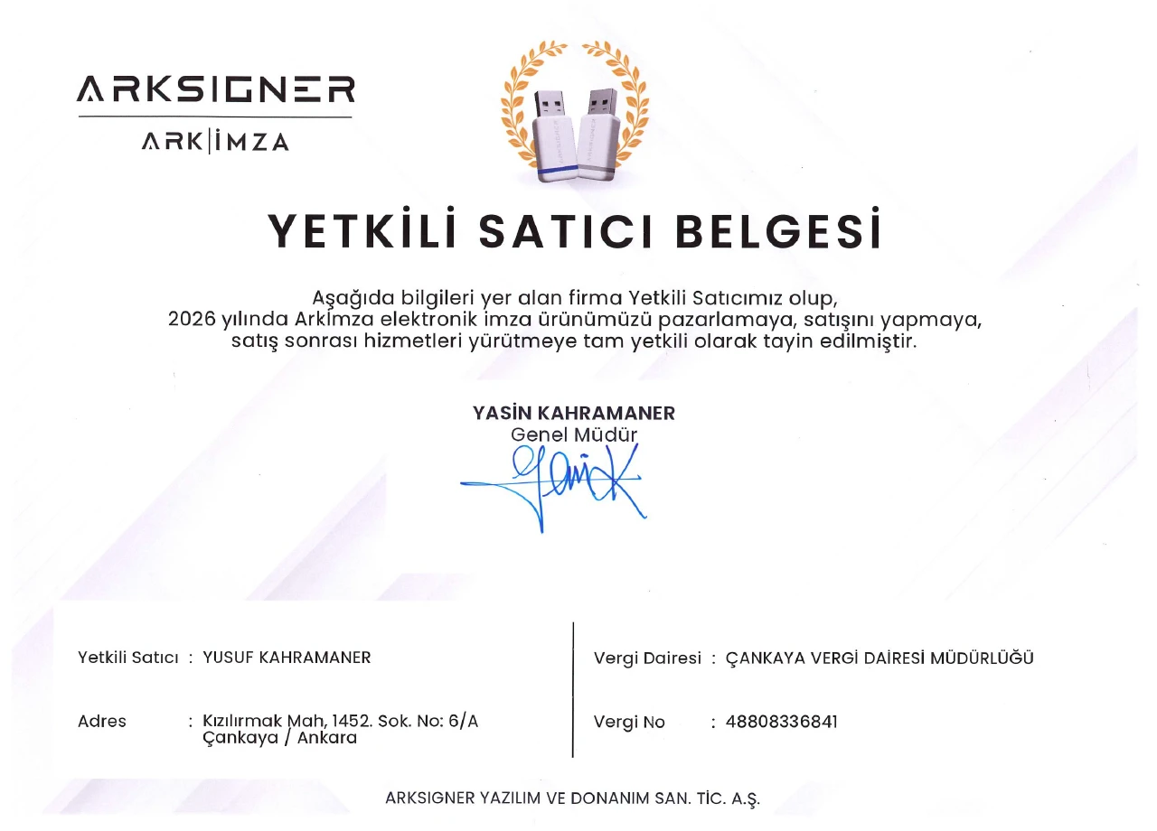 ArkSigner Yetkili Satıcı Belgesi - Yusuf Kahramaner (Nagdos)